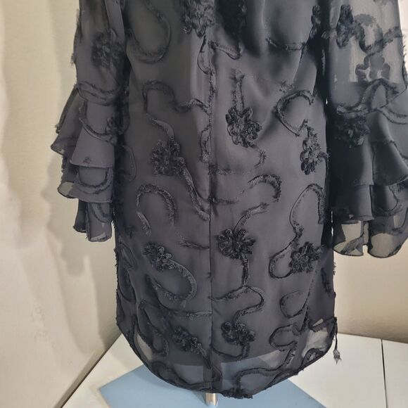 Madison Leigh size 10 dress lining sheer flower texture zip ruffle flare sleeve - Picture 7 of 12